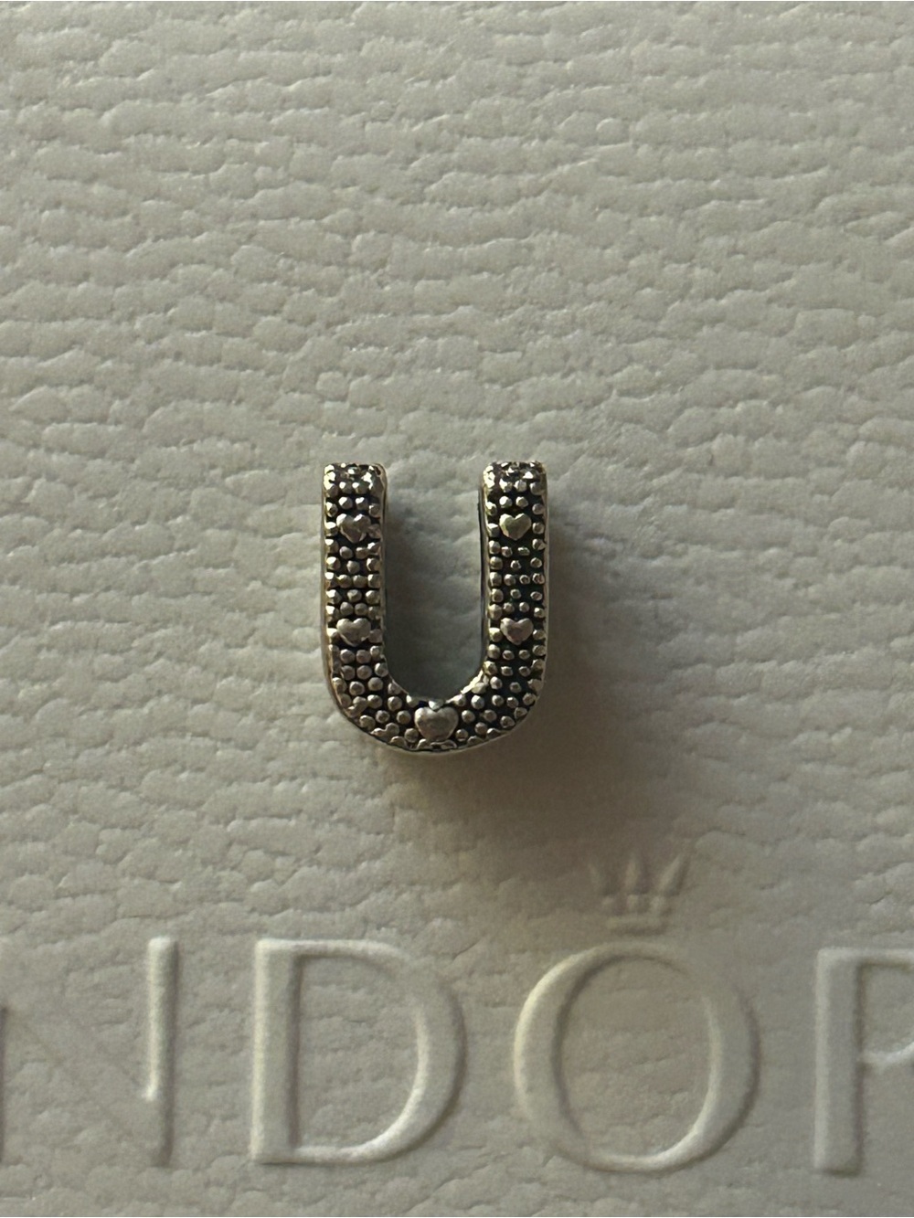 Pandora Silver Tone 'U' Letter Spacer Charm with Heart Dots